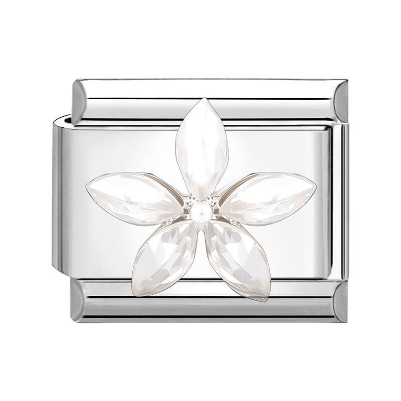 Eslabón con flor de circonitas blancas