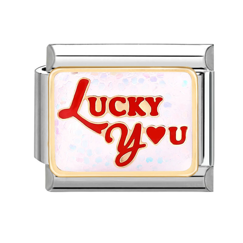 Frase "lucky you" con corazón