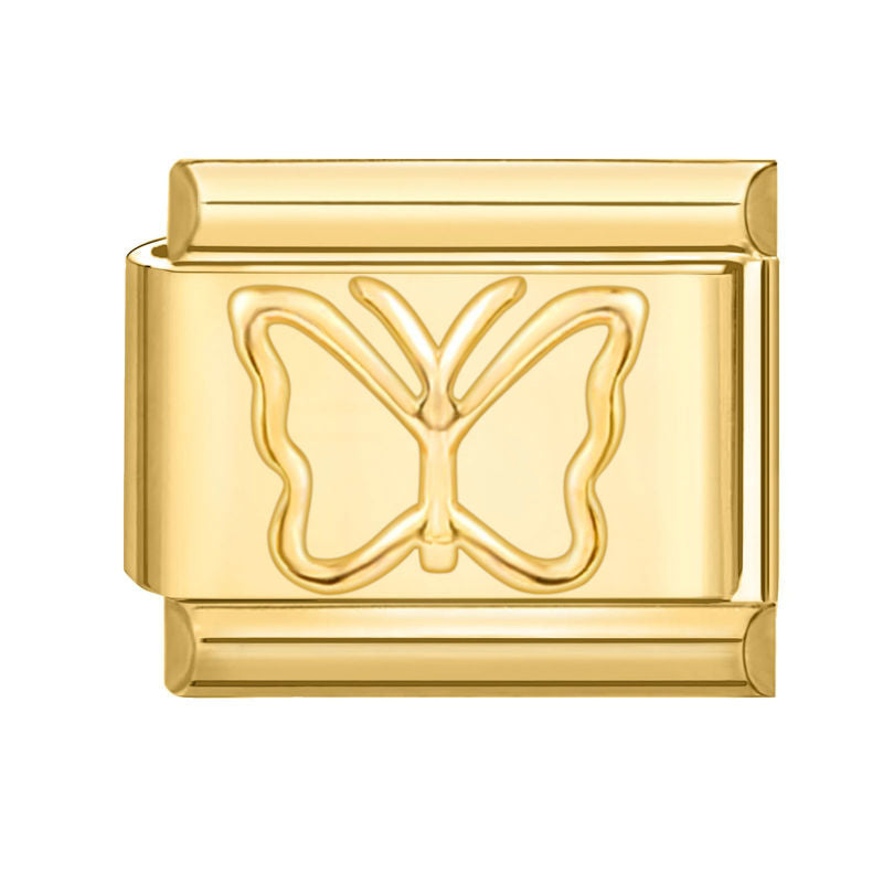 Eslabón dorado con mariposa en relieve