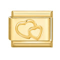 Eslabón dorado con dos corazones entrelazados