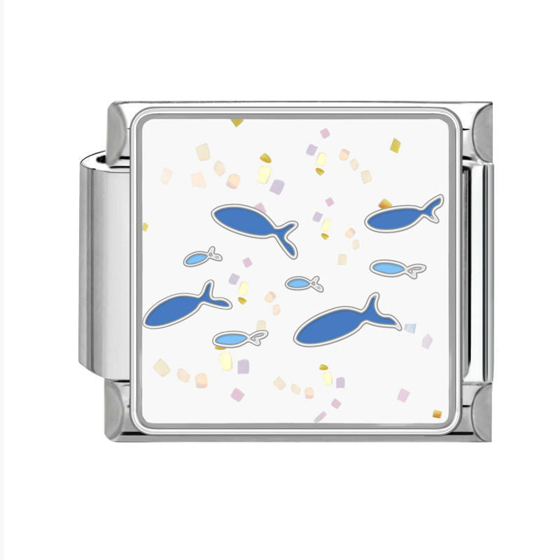 Peces azules con confeti