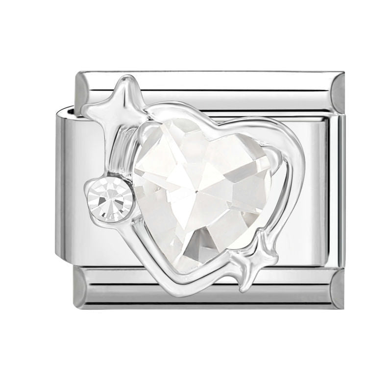 Eslabón con corazón transparente y anillo orbital