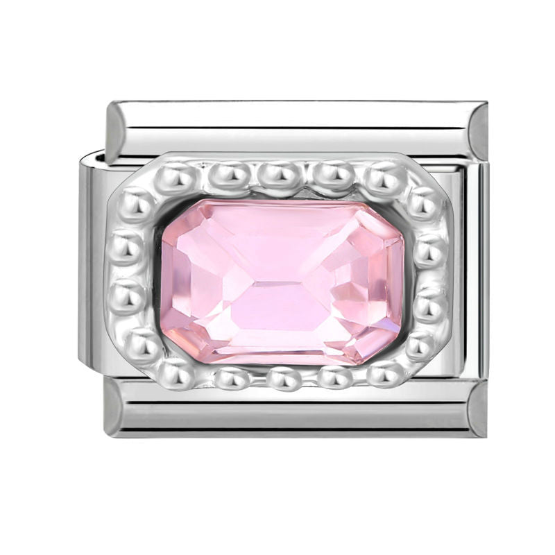 Eslabón con circonita rosa rectangular