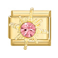 Eslabón dorado con sol y circonita rosa