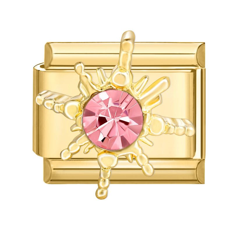 Eslabón dorado con sol y circonita rosa