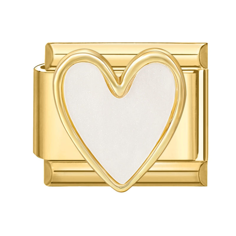 Eslabón dorado con corazón blanco