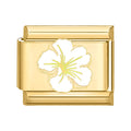 Eslabón dorado con flor blanca