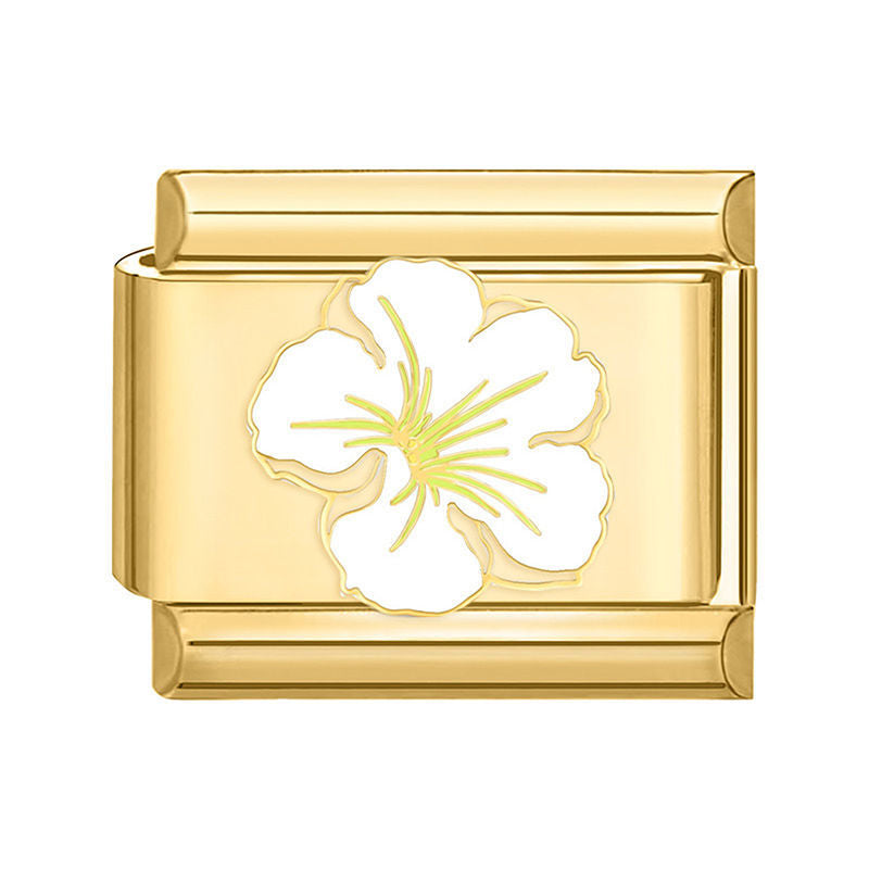 Eslabón dorado con flor blanca