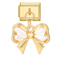 Colgante lazo dorado con perlas