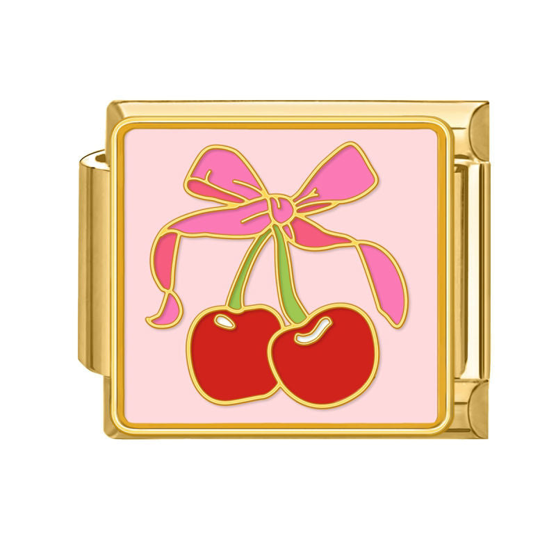 Cerezas con lazo rosa