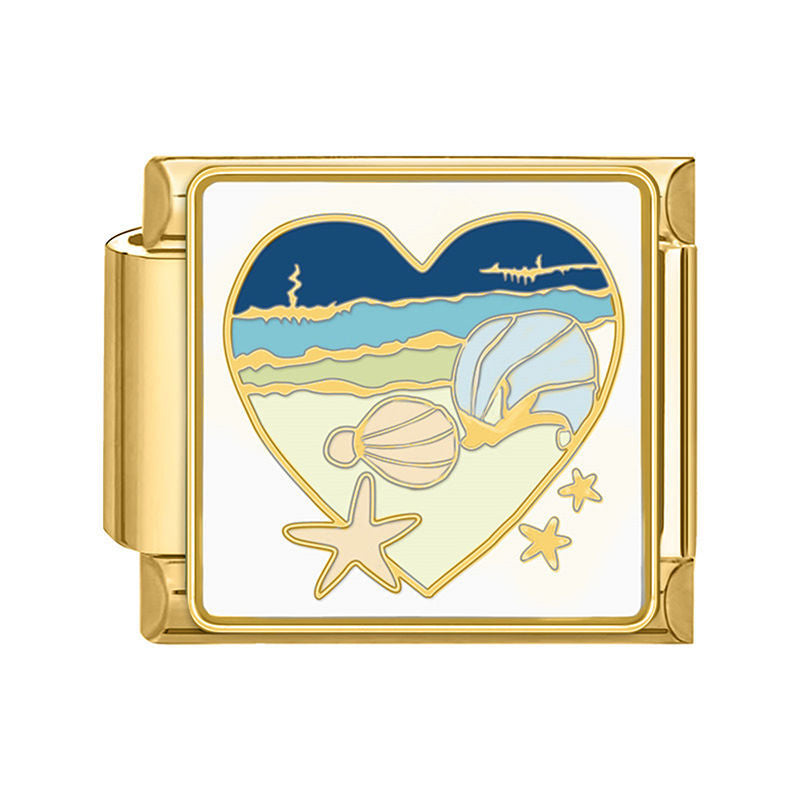 Corazón con playa y estrellas de mar