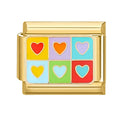 Corazones multicolor en cuadrícula