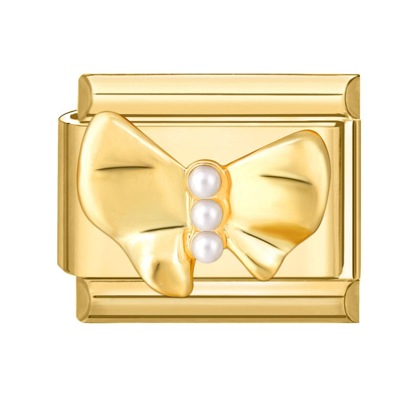 Lazo dorado con perlas