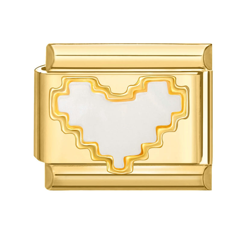Corazón dorado con esmalte blanco