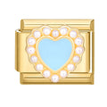 Corazón azul claro con perlas
