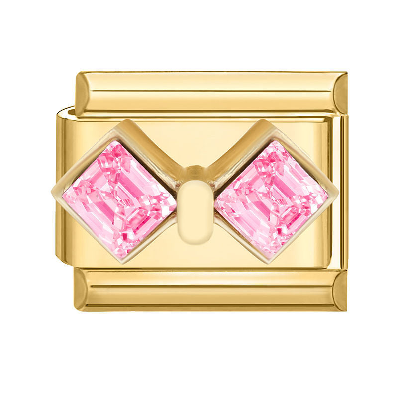 Lazo dorado con circonitas rosas