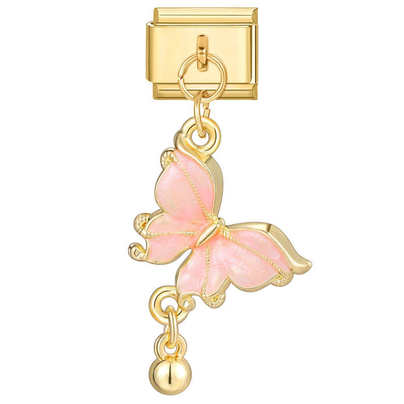 Colgante mariposa rosa con campanita
