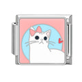 Gata blanca con lazo rosa