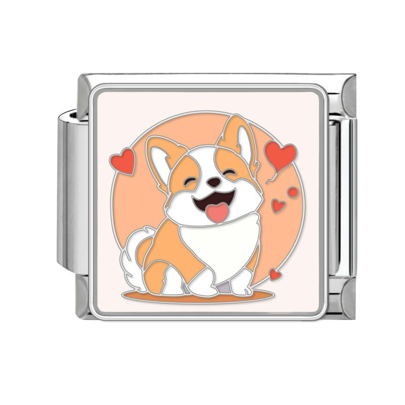 Perrito corgi con corazones