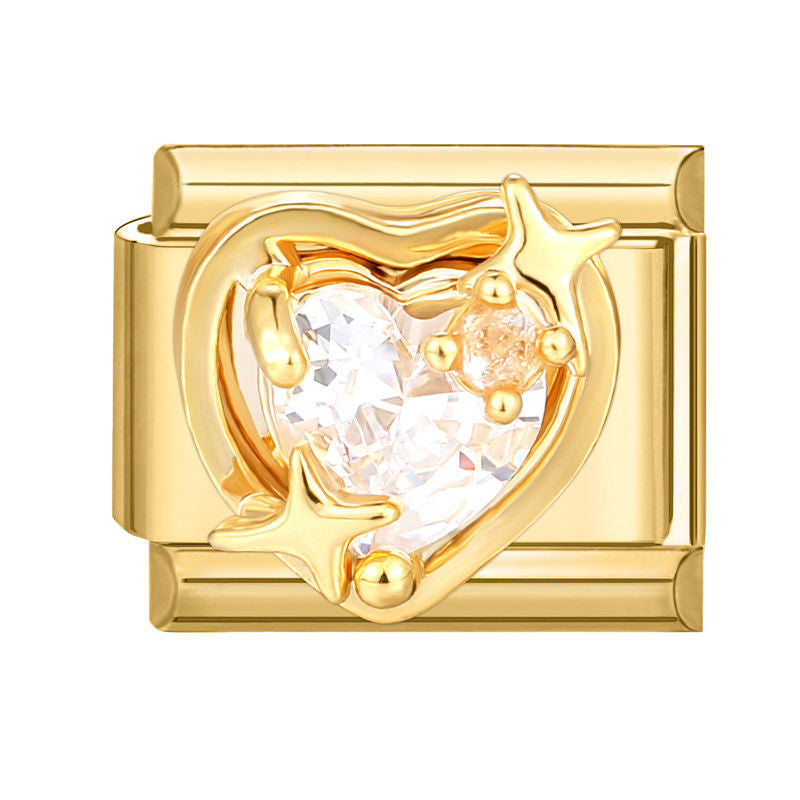 Corazón dorado con circonita y estrellas