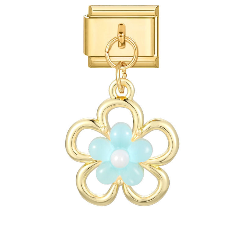 Colgante flor dorada con perlas turquesas
