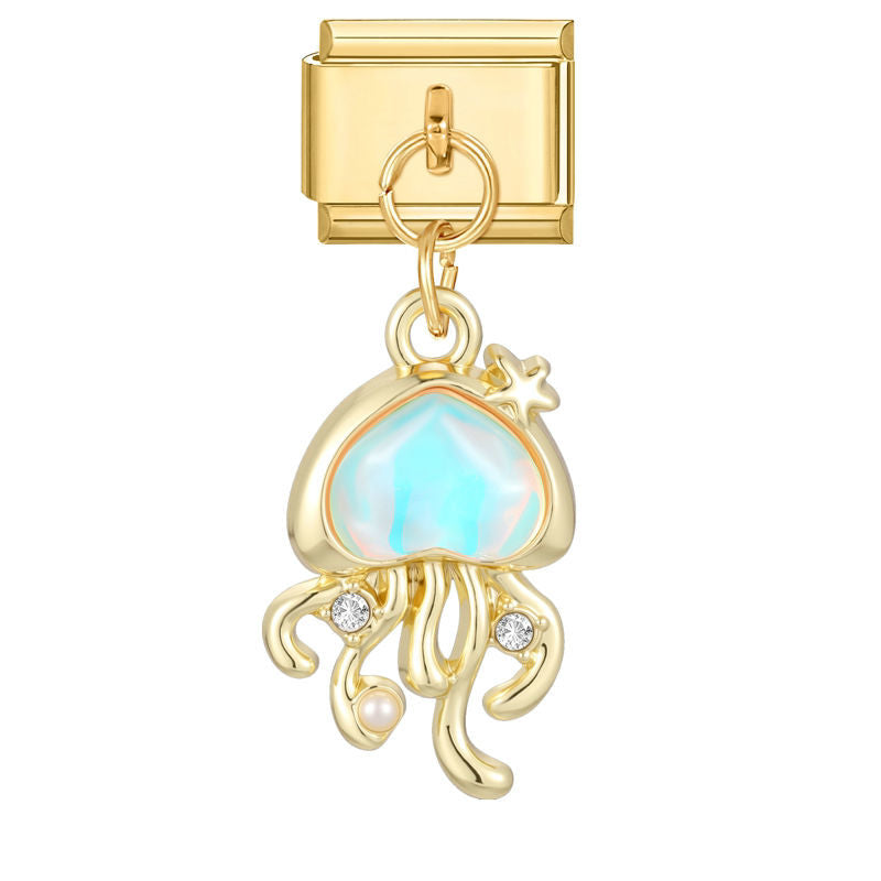 Colgante medusa dorada con piedra iridiscente