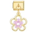 Colgante flor dorada con perlas lilas