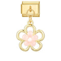 Colgante flor dorada con perlas rosa claro