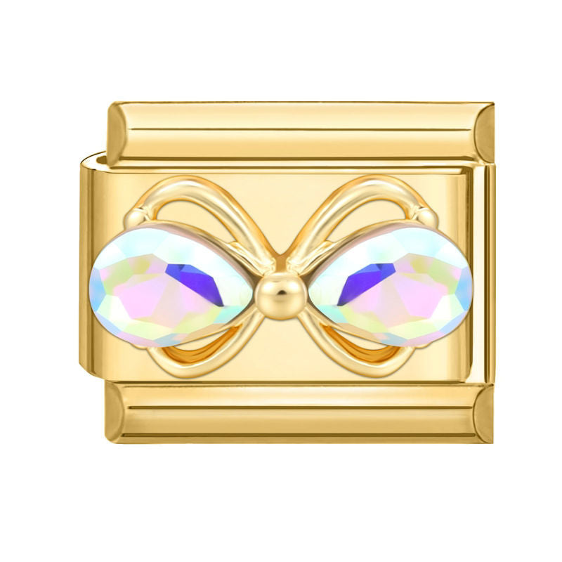 Lazo dorado con circonitas irisadas