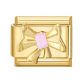 Lazo dorado con piedra rosa