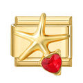 Estrella de mar dorada con corazón rojo