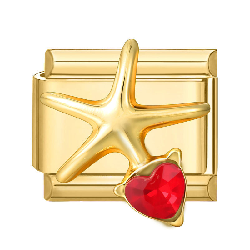 Estrella de mar dorada con corazón rojo