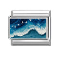 Pintura de olas con gaviotas