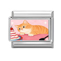 Gato naranja junto a una tarta