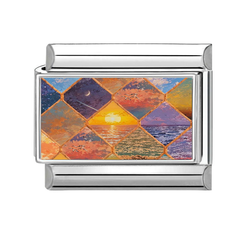 Puesta de sol sobre el mar en mosaico