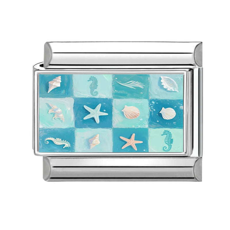 Estampado marino con caballitos de mar y estrellas