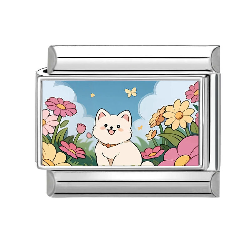 Gato blanco entre flores