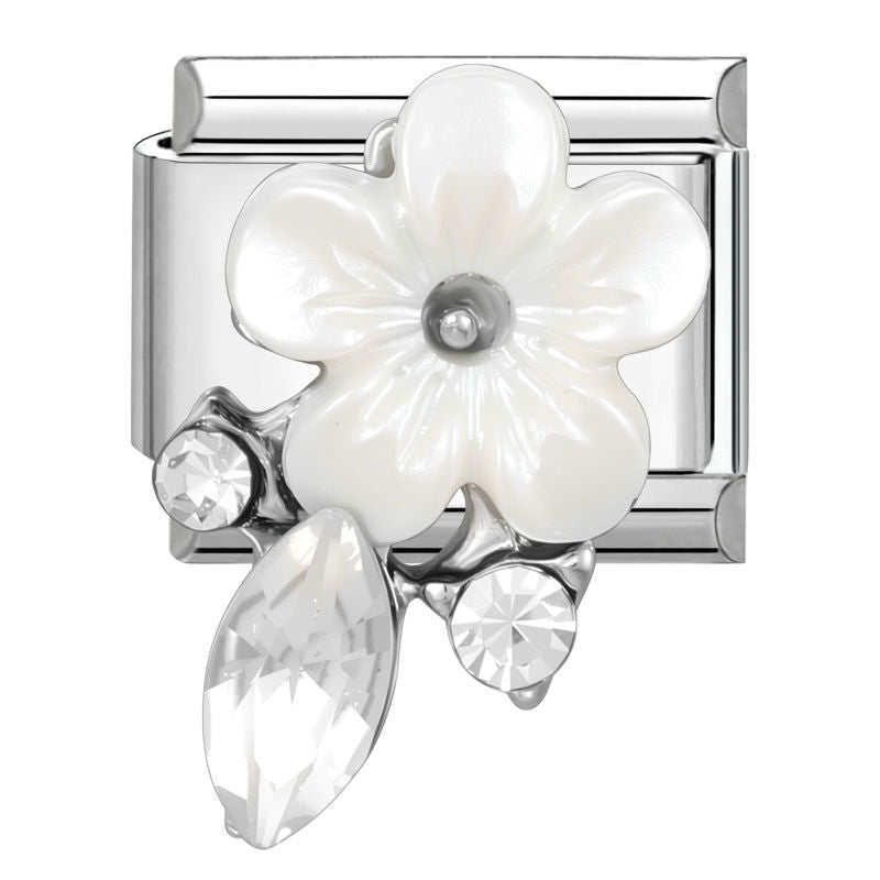 Eslabón con flor blanca y circonitas