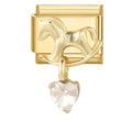 Caballito de balancín dorado con corazón de cristal colgante