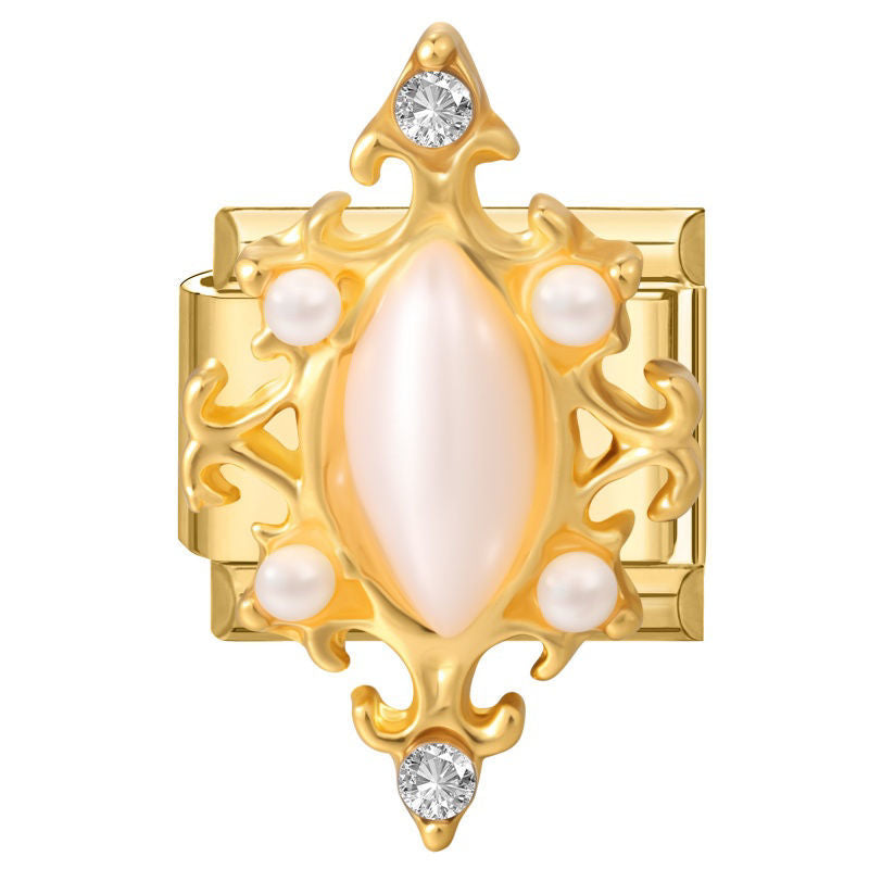 Colgante dorado ornamentado con perla y circonitas