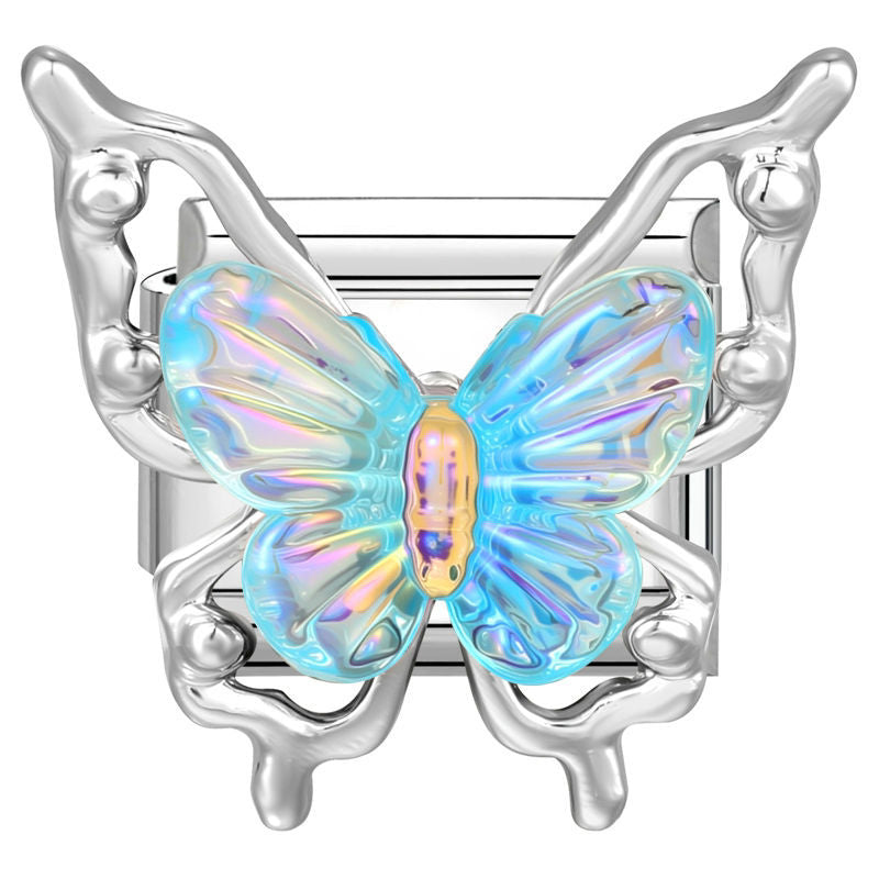 Eslabón con mariposa iridiscente azul