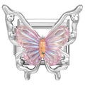 Eslabón con mariposa iridiscente rosa