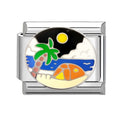 Playa con palmera de noche