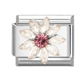 Eslabón con flor de circonitas blancas y centro rosa