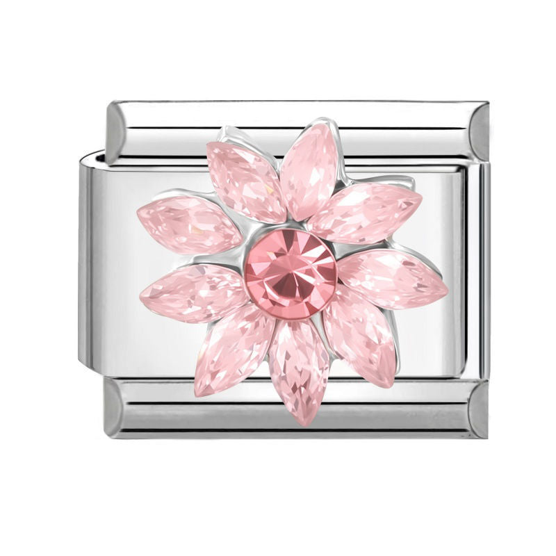 Eslabón con flor de circonitas rosas
