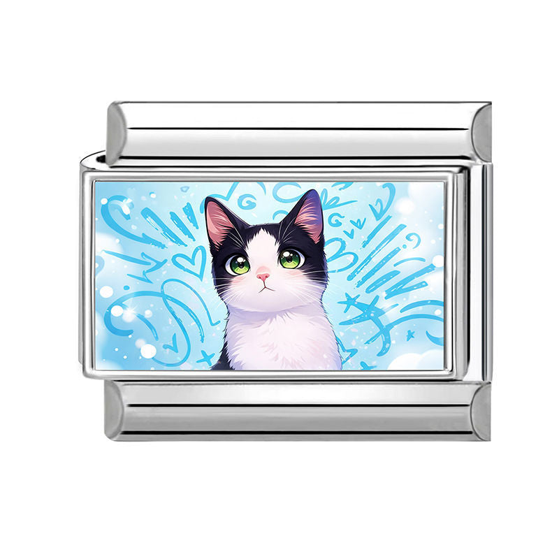 Gato blanco y negro de ojos verdes