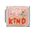 Frase "be kind" con flor