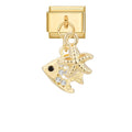 Colgante pez con circonitas y estrella de mar dorada