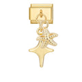 Colgante estrella de mar y estrella dorada de cuatro puntas