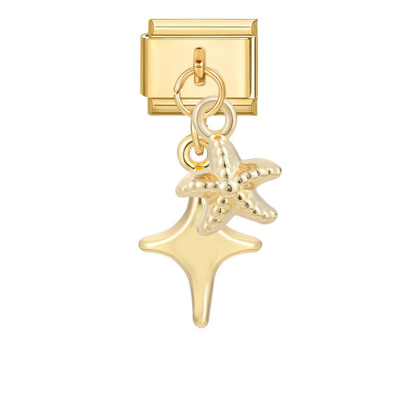 Colgante estrella de mar y estrella dorada de cuatro puntas